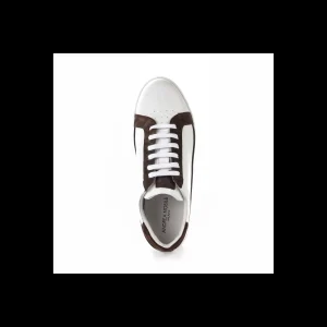 SNEAKERS ANDREA NOBILE IN PELLE BIANCA E PROFILI IN CAMOSCIO TESTA DI MORO