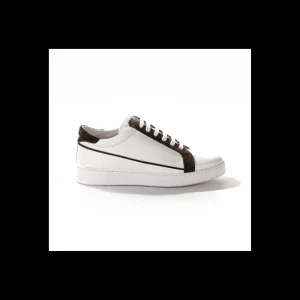 SNEAKERS ANDREA NOBILE IN PELLE BIANCA E PROFILI IN CAMOSCIO TESTA DI MORO