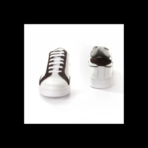 SNEAKERS ANDREA NOBILE IN PELLE BIANCA E PROFILI IN CAMOSCIO TESTA DI MORO