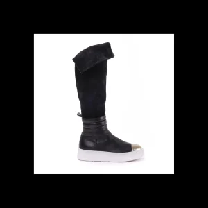 STIVALE CESARE PACIOTTI 4US IN PELLE E CAMOSCIO DI COLORE NERO CON PUNTA COLORE ORO