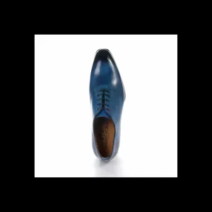 Stringata elegante Andrea Nobile blu fondo cuoio